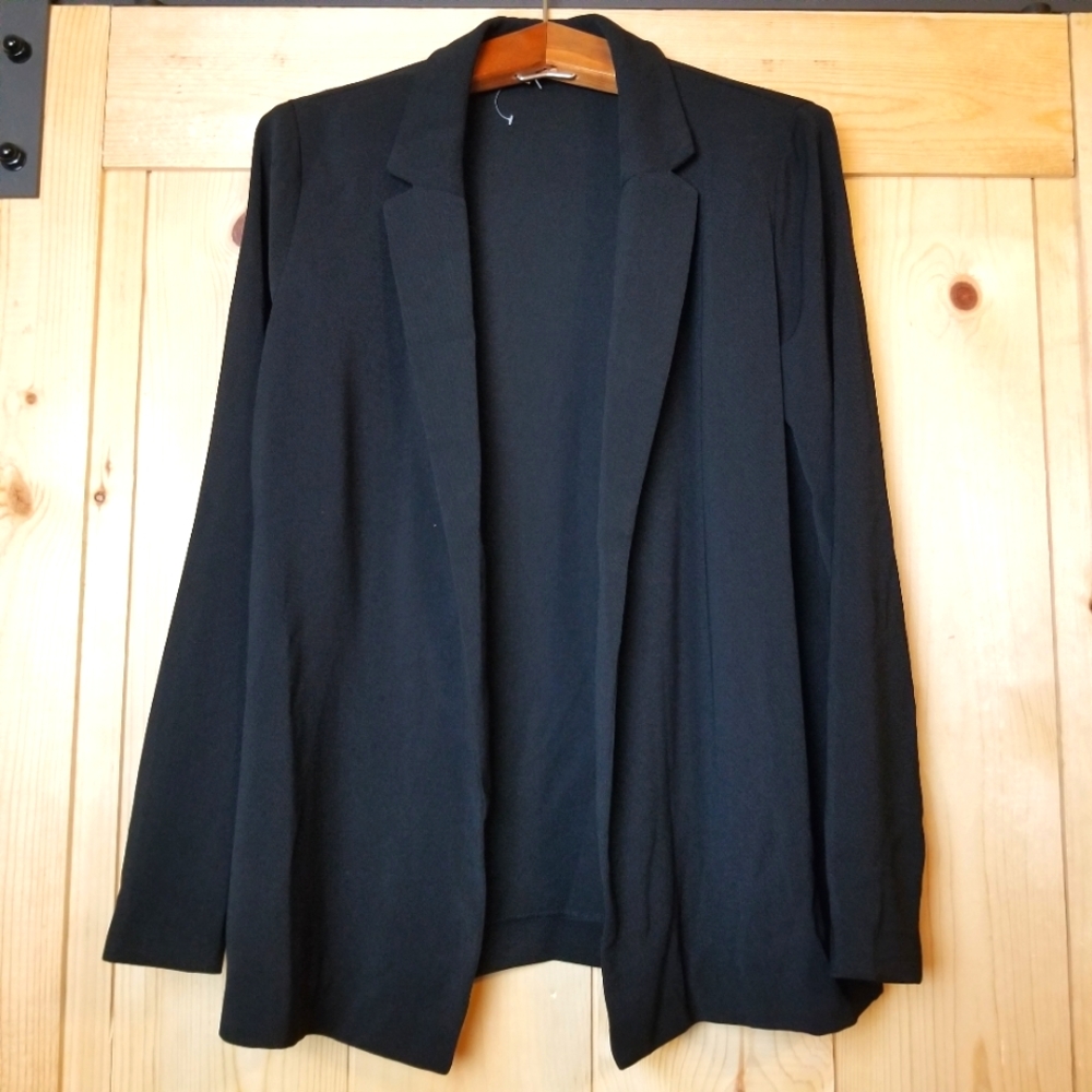 Philosophy Black Open Front Lagenlook Relaxed Fit Blazer Jacket
